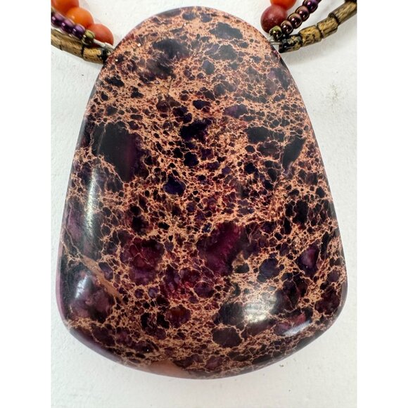 Variscite Stone Beaded Necklace With Multicolor Beads & Large Pendant - Picture 7 of 16